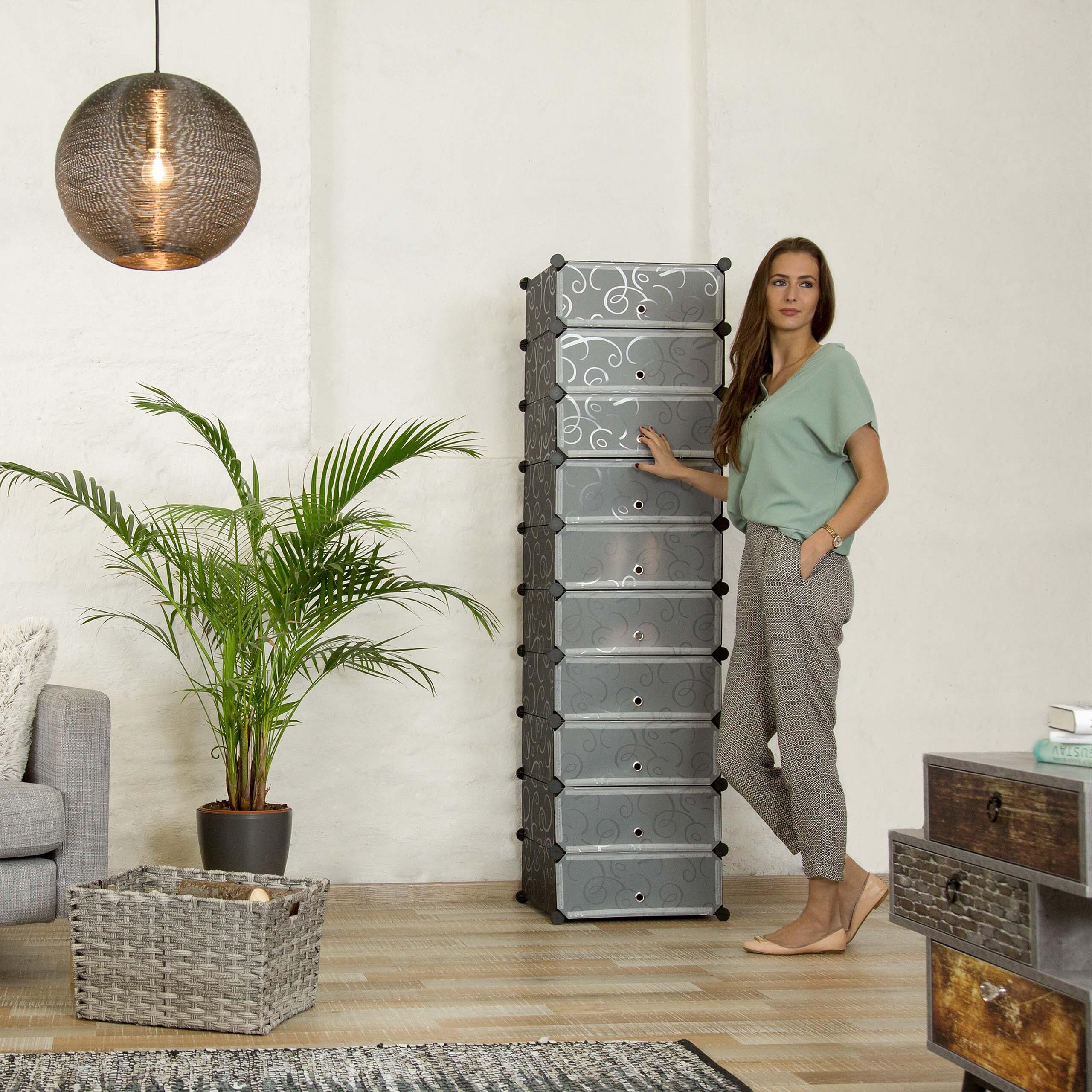Relaxdays Meuble Chaussures Rangement 10 casiers Plastique Chaussures modulable DIY HxlxP: 176x49x37 cm, Noir