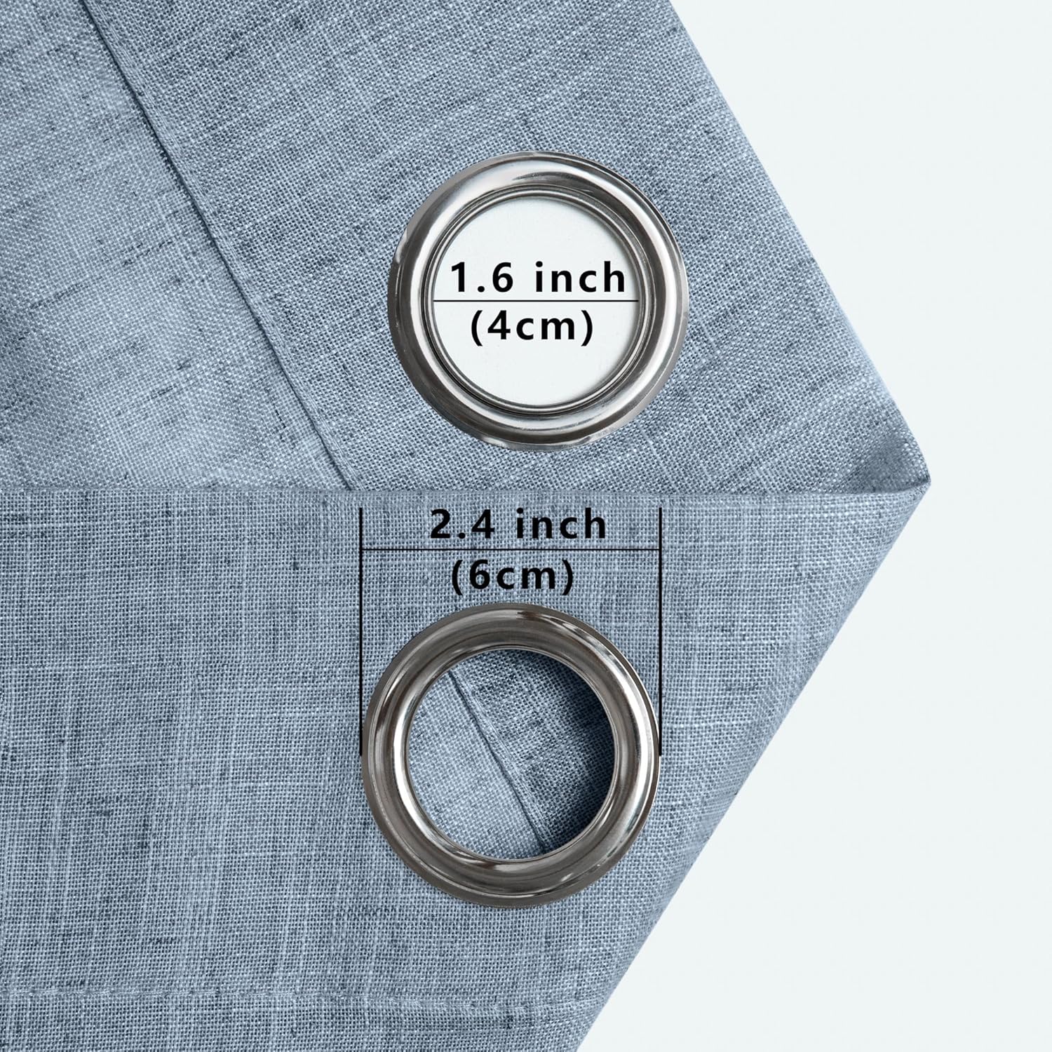 Pitalk Light Blue Linen Curtains 90 Inches Long for Bedroom 2 Panel Grommet Lightweight Drape Semi Sheer Cotton Textured Stone Blue Grey Curtain for Living Room Country Farmhouse Decor 52x90 Gray Blue