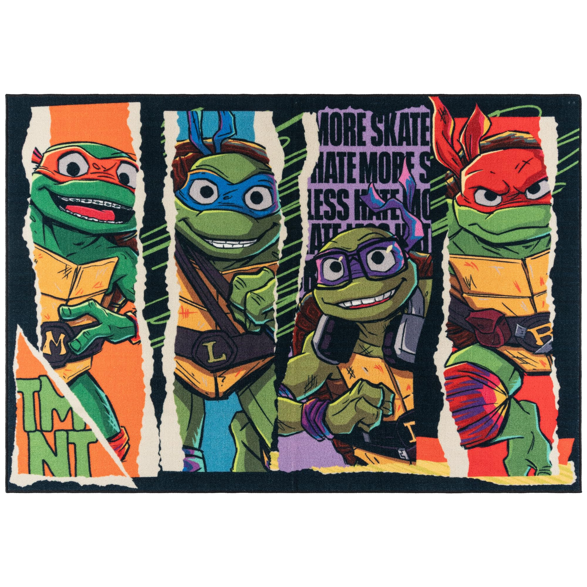 Gertmenian Nickelodeon Indoor Area Rug - 4x6 Large, Non-Slip, Ideal for Children in Bedroom, Game Room, Classroom, Nursery, or Play Area - Teenage Mutant Ninja Turtle Patch, Multi, 49066