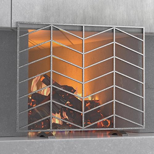 Fire Beauty Panel individual hecho a mano de malla de hierro forjado cheurón para chimenea, protector contra chispas contra incendios para sala de