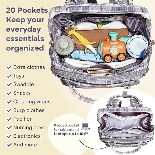 Miniatura 159 de RUVALINO Mochila para pañales - Bolsa de pañales de viaje multifunción para bebé con cambiador, soportes aislados para botellas y estuche para Gris