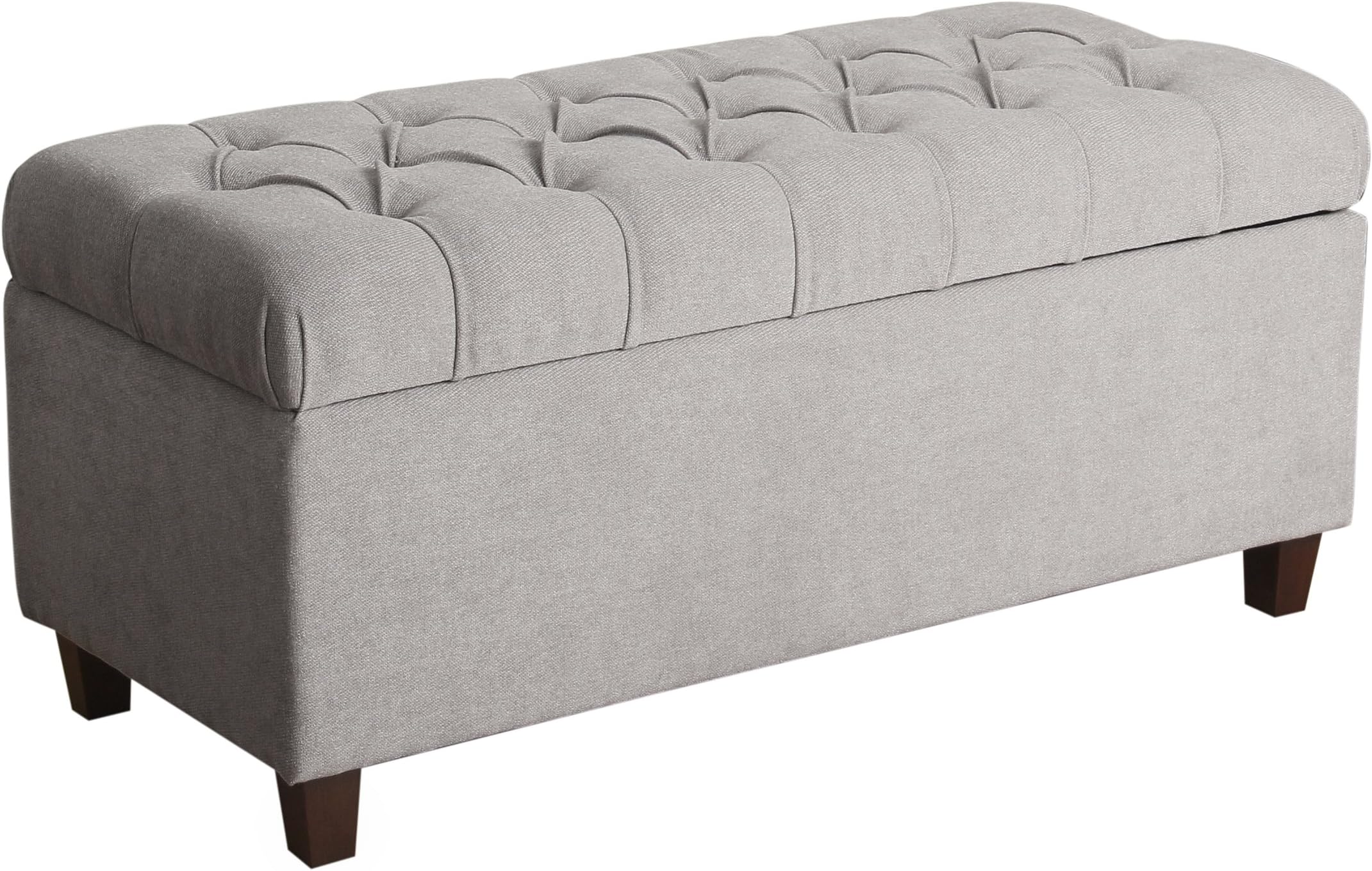 Home Decor | Tufted Ainsley Button Storage Ottoman Bench with Hinged Lid | Ottoman Bench with Storage for Living Room & Bedroom, Grey