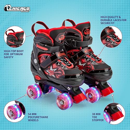 Miniatura 4 de Chicago Skates Glitzy - Patines de ruedas para niños, patines ajustables para niñas y niños, ruedas iluminadas, patines cuádruples duraderos para