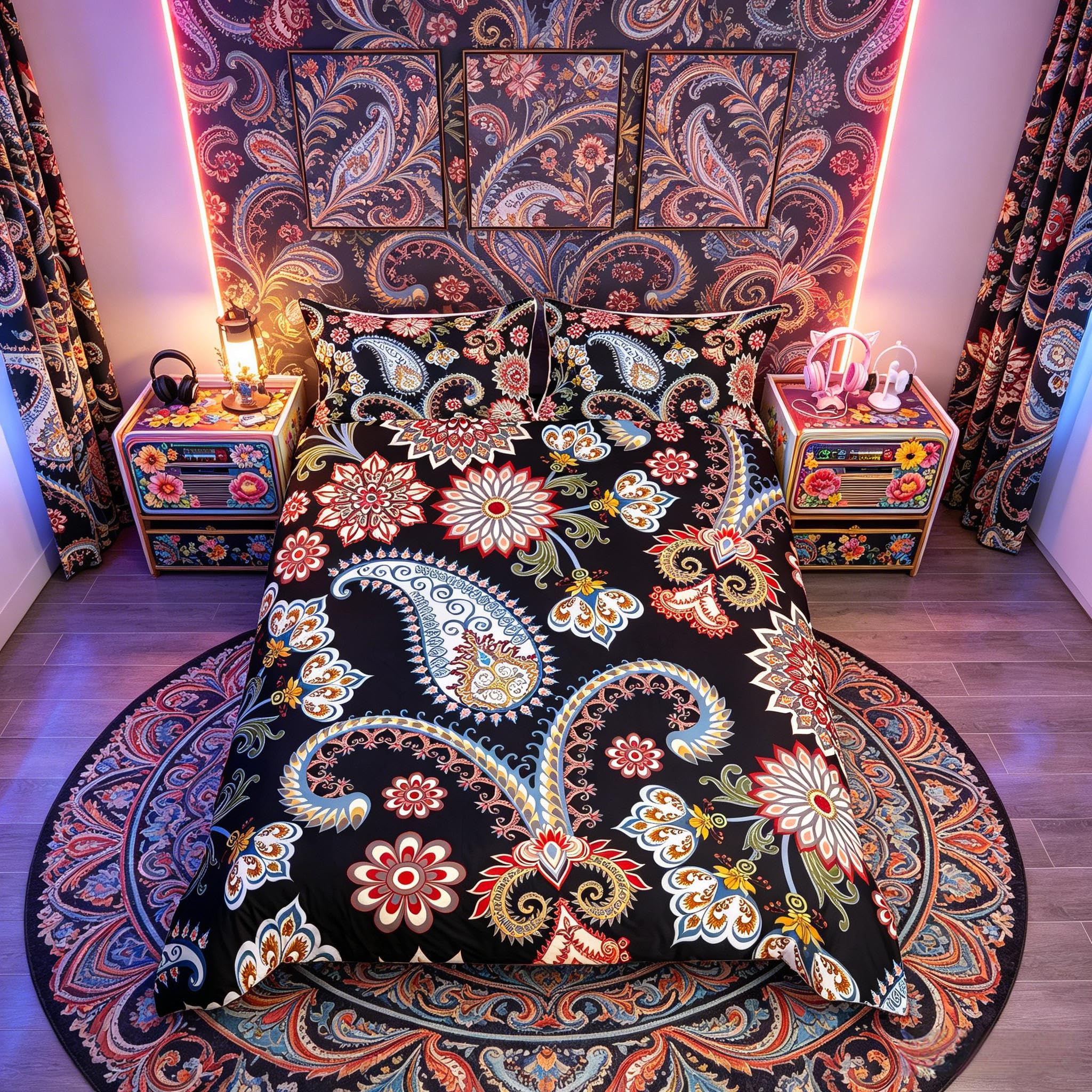 Homemissing Girls Multicoloured 18 Paisley Bedding Set For Boys Bohemian Exotic Style Comforter Coverative Hippie Mandala Duvet Coverative Exotic Floral Bedding & Linen Single 2Pcs