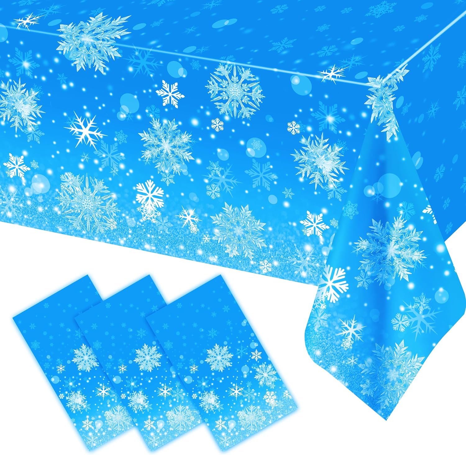 Amazon.com: 3 pcs Christmas Winter Snowflake Plastic Frozen Tablecloth ...