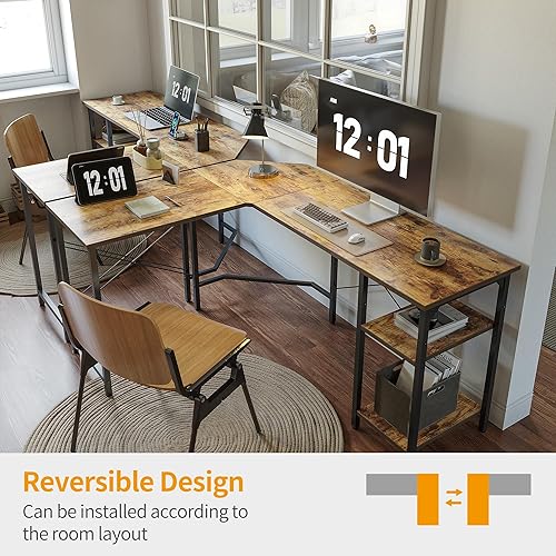 Miniatura 8 de CubiCubi Escritorio en forma de L, escritorio esquinero reversible de 59.1 pulgadas con estantes de almacenamiento, escritorio de oficina en casa