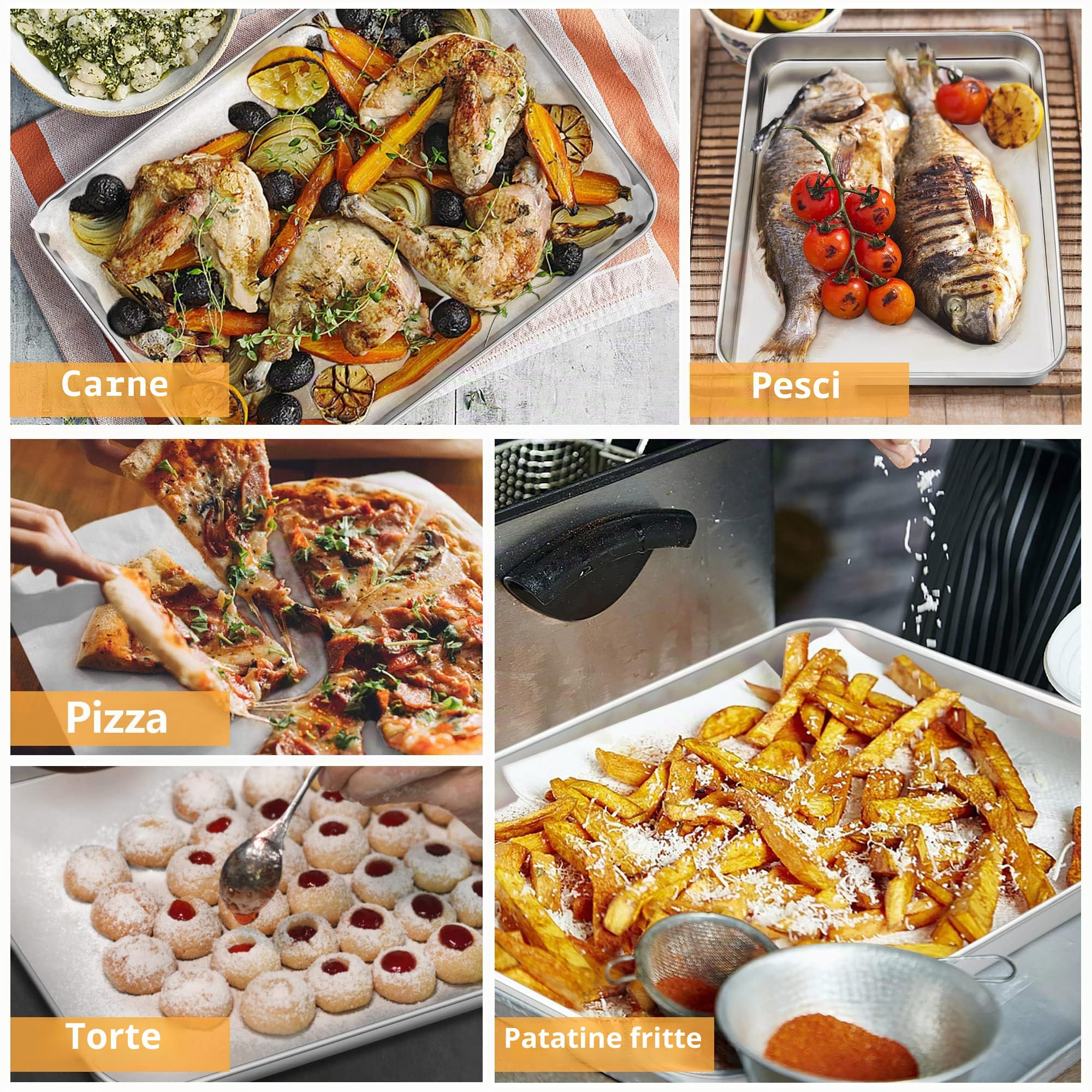 HaWare - Teglia da forno, set da 2 pezzi con 50 fogli di carta da forno, in acciaio inox, 40 x 30 x 2,5 cm, rettangolare, per cuocere e cucinare, atossico e sano, lavabile in lavastoviglie