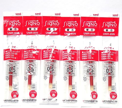 Uni-ball Recambios de tinta roja para bolígrafo (UMR85N.15), 0.020 in, para bolígrafo retráctil Signo 207 (UMN-207-05), × 6 paquetestotal 6 piezas