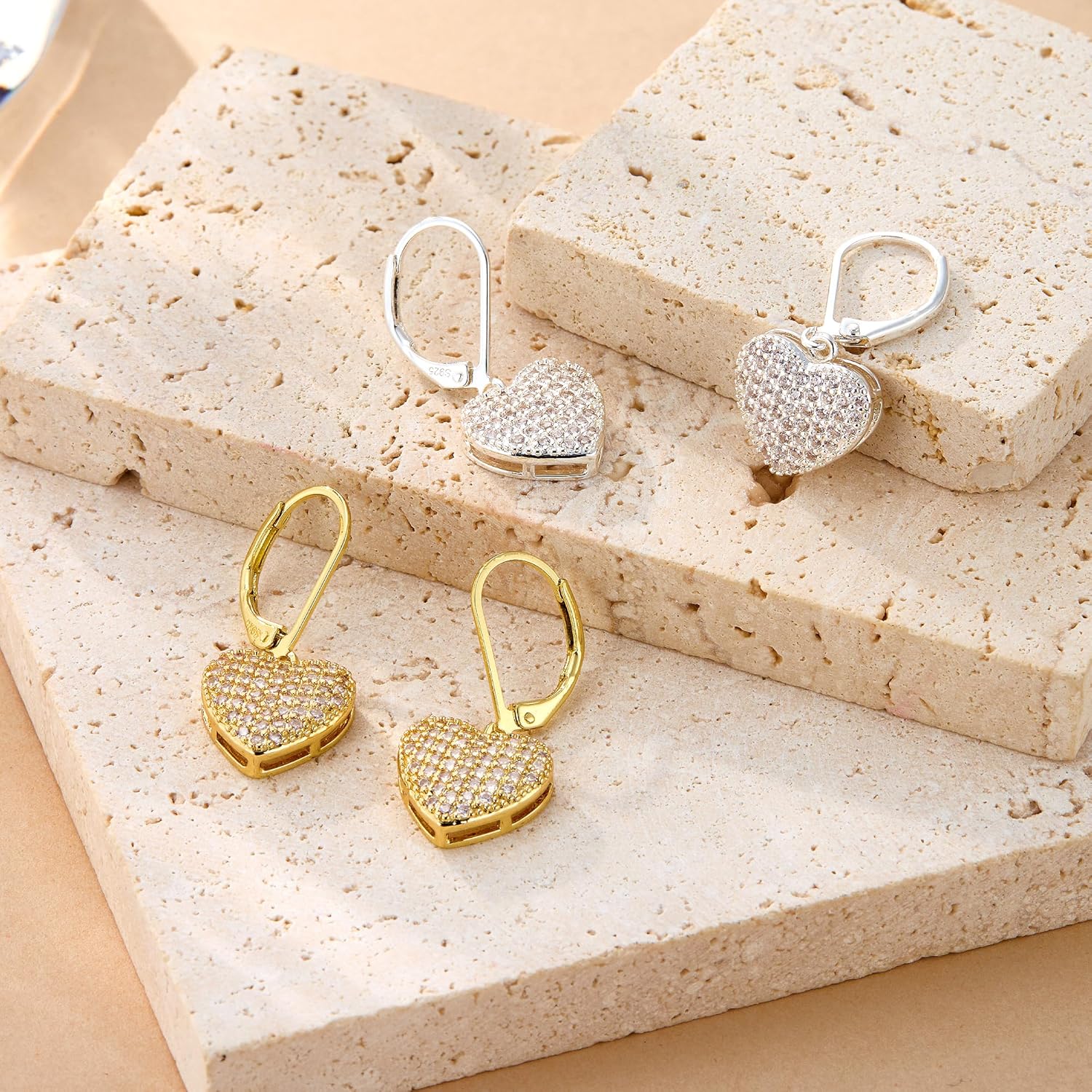 ALEXCRAFT 925 Sterling Silver Dangle Earrings, 14K Gold Plated Heart Waterdrop Earring for Women Trendy Hypoallergenic Leverback Earings Wedding Cubic Zirconia Dangle Earrings Jewelry for Women - Image 8