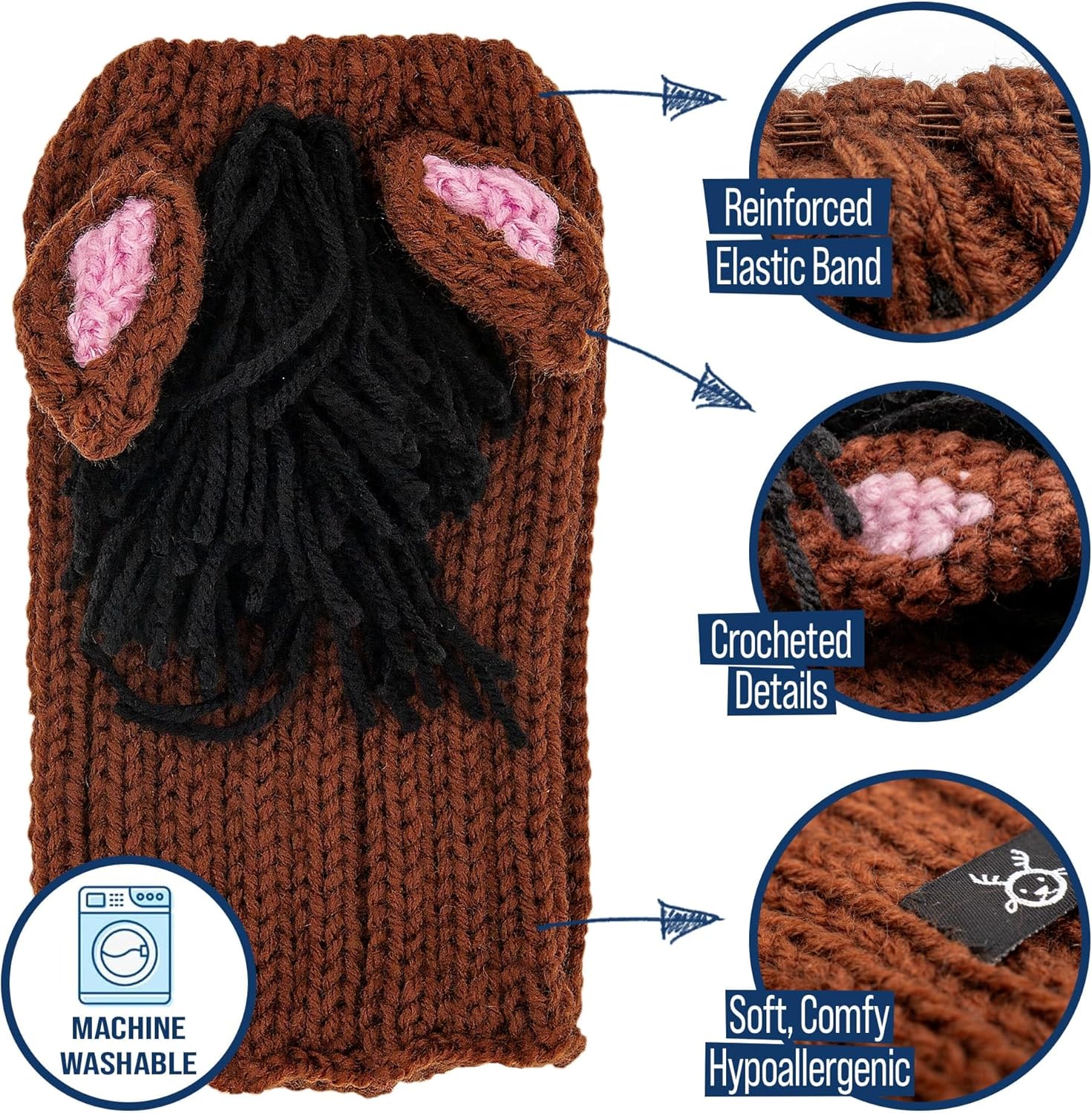 Zoo Snoods Horse Costume - Knit Pony Dog Snood Ear Wrap for Pets, Warm Neck Cover for Halloween and Winter (Medium)