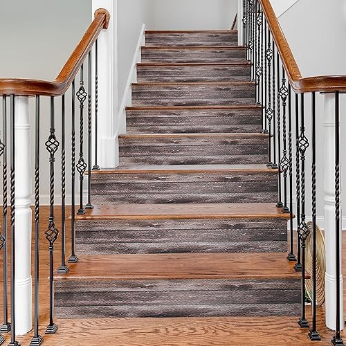 uxcell Calcomanías autoadhesivas para escaleras, 14 tiras finas de vinilo de imitación de madera campestre para escaleras, decoración del piso del