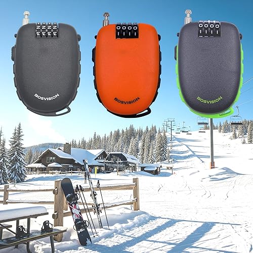 Miniatura 5 de Bosvision Cerradura de combinación de 4 dígitos ultra segura con cable retráctil de 3 pies para bicicleta, esquí, snowboard y cochecito... naranja