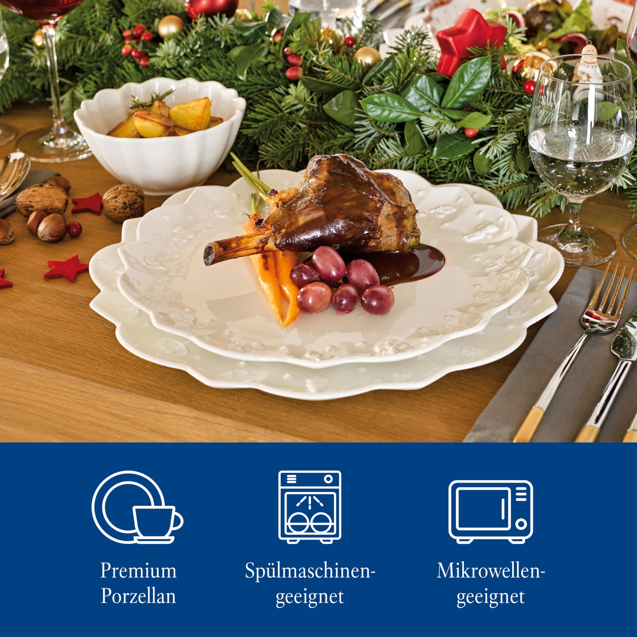 Villeroy & Boch – Toy's Delight Royal Classic Geschirr-Set 12 teilig Weiß, Spülmaschinenfest, Mikrowellensicher, Teller, Tellerset, Geschirrset 4 Personen, Weihnachtsgeschirr Toys, Premium Porcelain