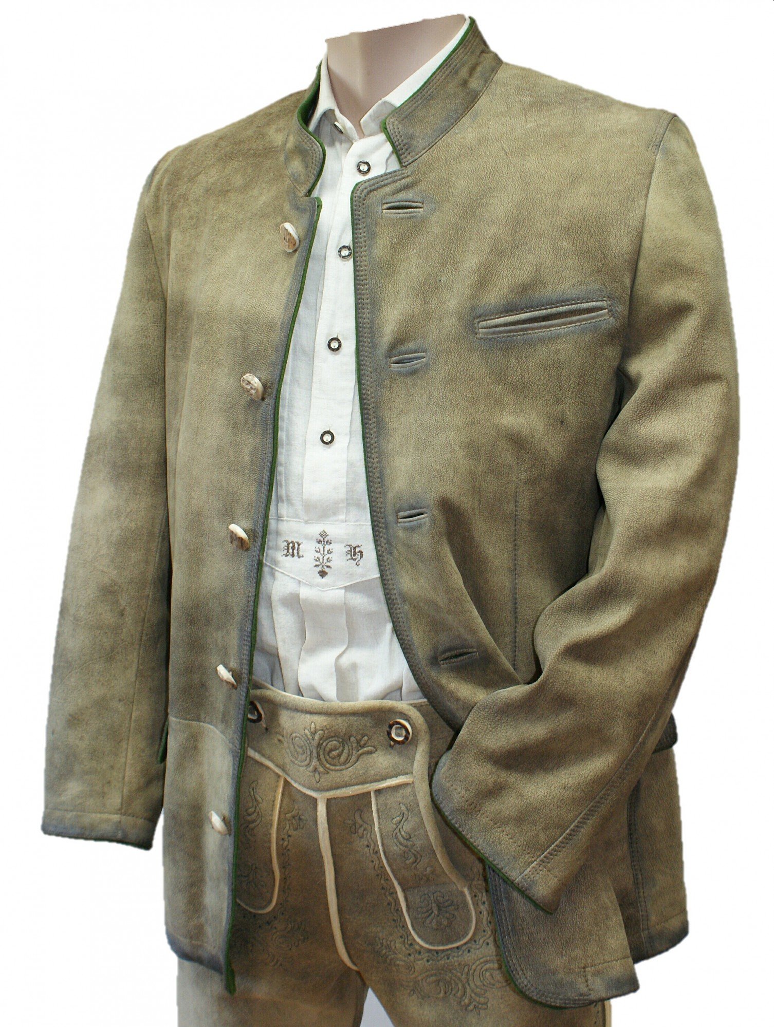 Maddox Lederjacke Trachtenjacke Sakko Jacke Trachtenjanker Leder Trachtenlederjacke Trachtensakko mit Antik-Patina in edler Hirschleder-Optik für Herren Ledersakko mit echten Hirschhorn-Knöpfen