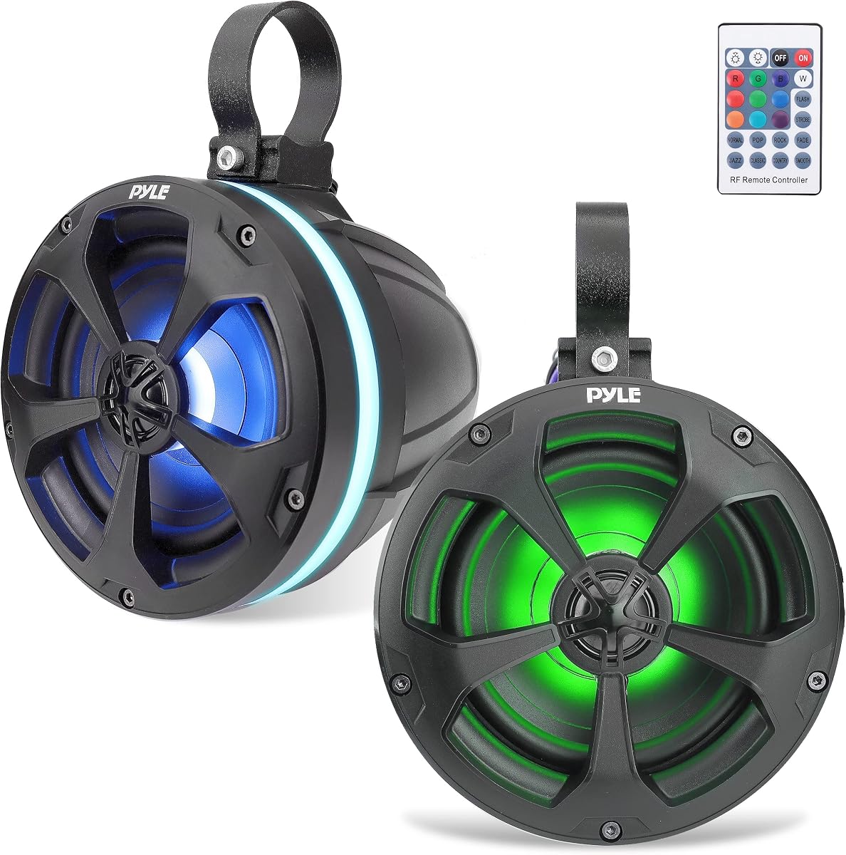 Pyle 1000W Amplified Off-Road Audio System with RGB Lighting, Bluetooth Streaming & Universal Mounts - Waterproof Bluetooth Speaker with Dual 5.25 Marine Speakers for ATV & UTV Use