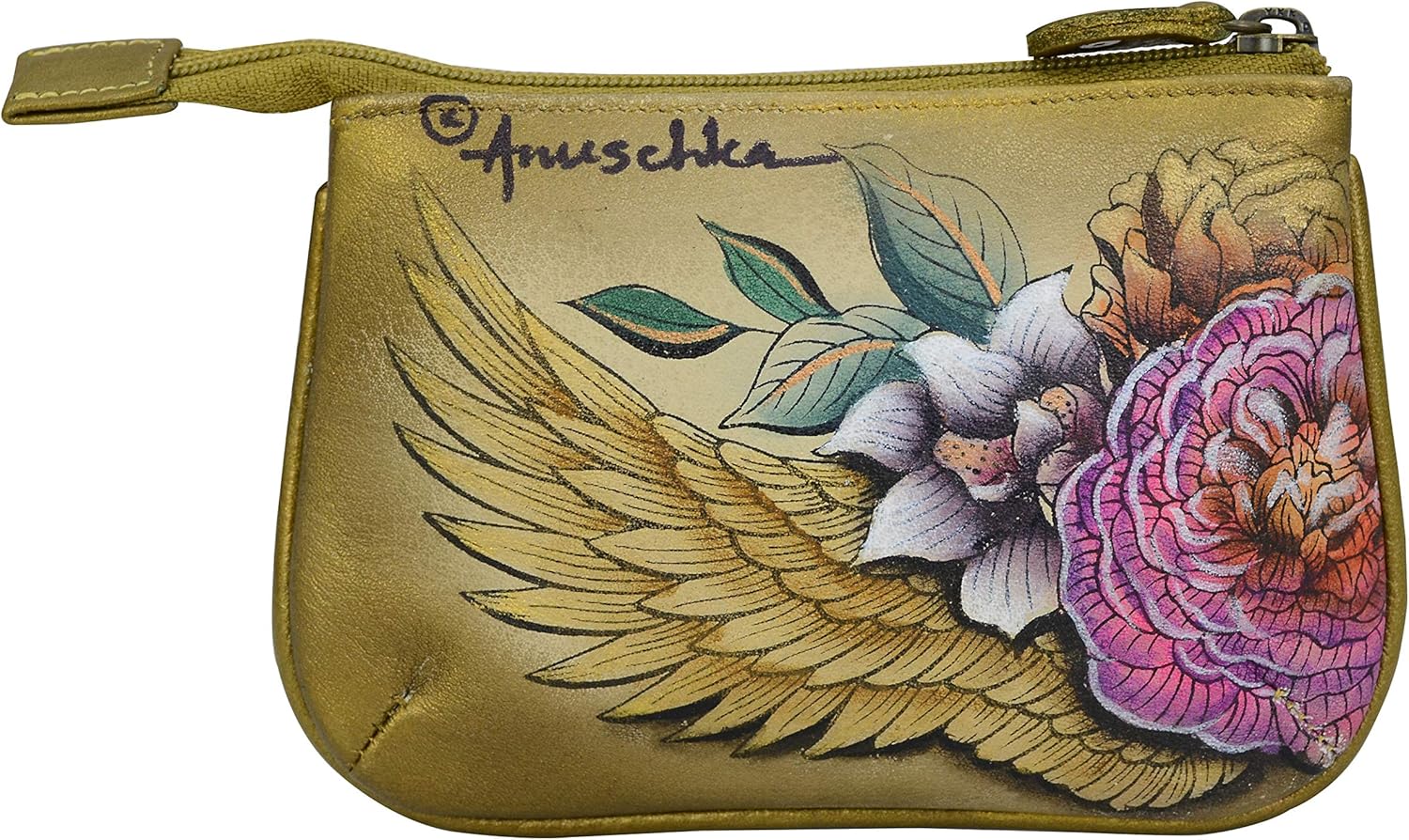 Anuschka Women’s Hand-Painted Genuine Leather Medium Zip Pouch - Coin and Key Pouch - Zippered, 2 Key Fobs - Image 2