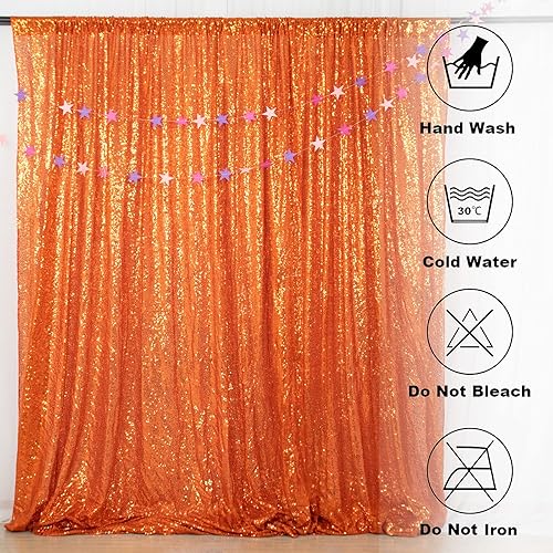 Miniatura 6 de ShinyBeauty Telón de fondo para cabina de fotos de 4 x 7 pies, telón de fondo de lentejuelas naranjas, telón de fondo de boda, decoración de