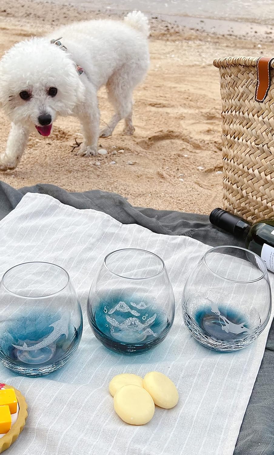 Sea Turtle Gifts for Women, Etched Sea Turtles Family Handmade Engraved Crackle Turquoise Beach Wine Glass With Velvet Gift Box 18 Ounces - Image 3