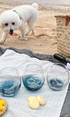 Miniatura 3 de Sea Turtle Gifts for Women, Etched Sea Turtles Family Handmade Engraved Crackle Turquoise Beach Wine Glass With Velvet Gift Box 18 Ounces