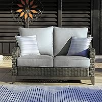Vista 2 de Signature Design by Ashley Nuvella - Sofá biplaza de mimbre para patio al aire libre Elite Park con cojín, tela resistente a la intemperie, gris