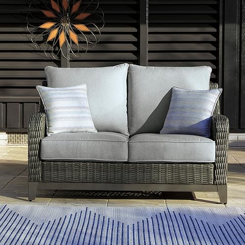 Miniatura 2 de Signature Design by Ashley Nuvella - Sofá biplaza de mimbre para patio al aire libre Elite Park con cojín, tela resistente a la intemperie, gris