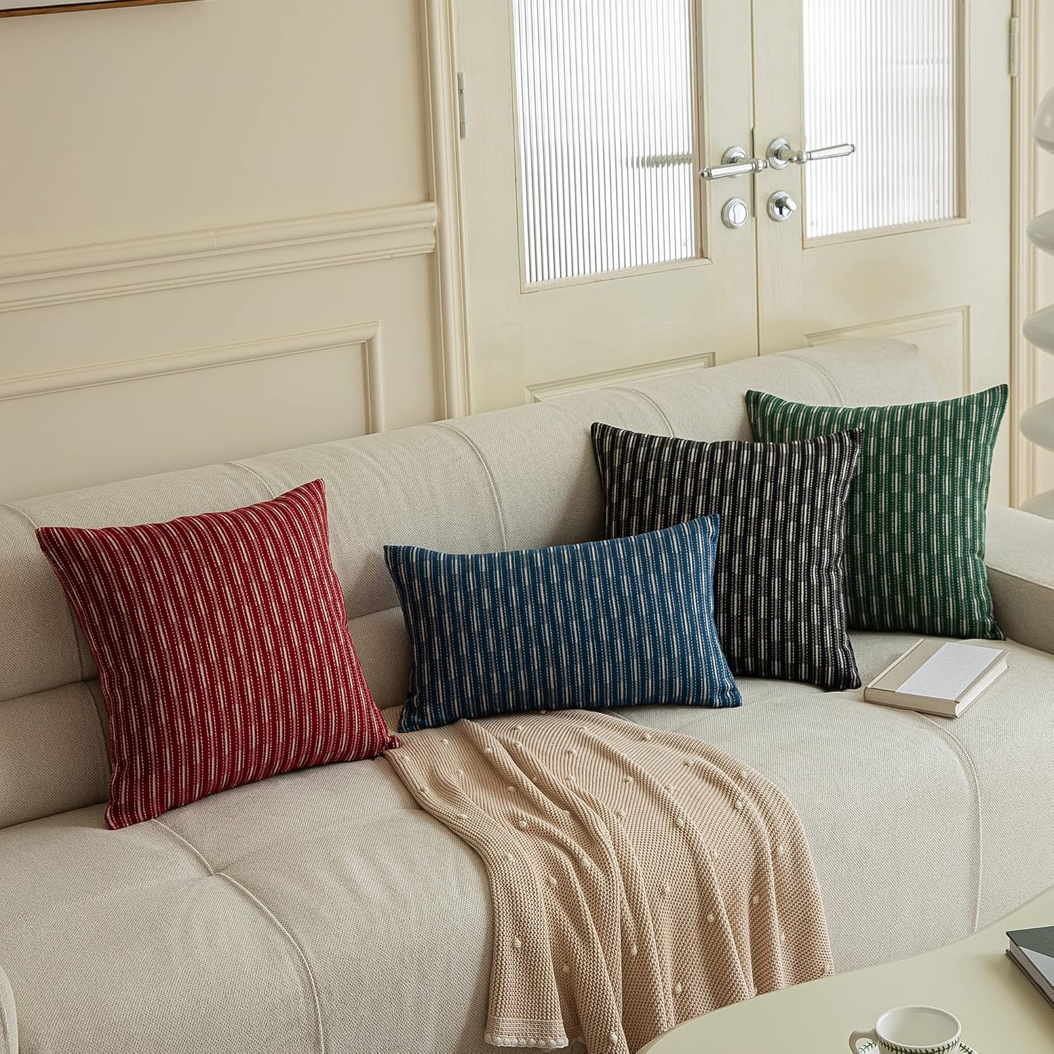 Kevin Textile Pack of 2 Farmhouse Throw Pillow Covers Boho Woven Texture Linen Striped Decorative Pillow Cases for Couch Bed and Chair, Black 12 x 20 inches 30 x 50 cm - Image 6