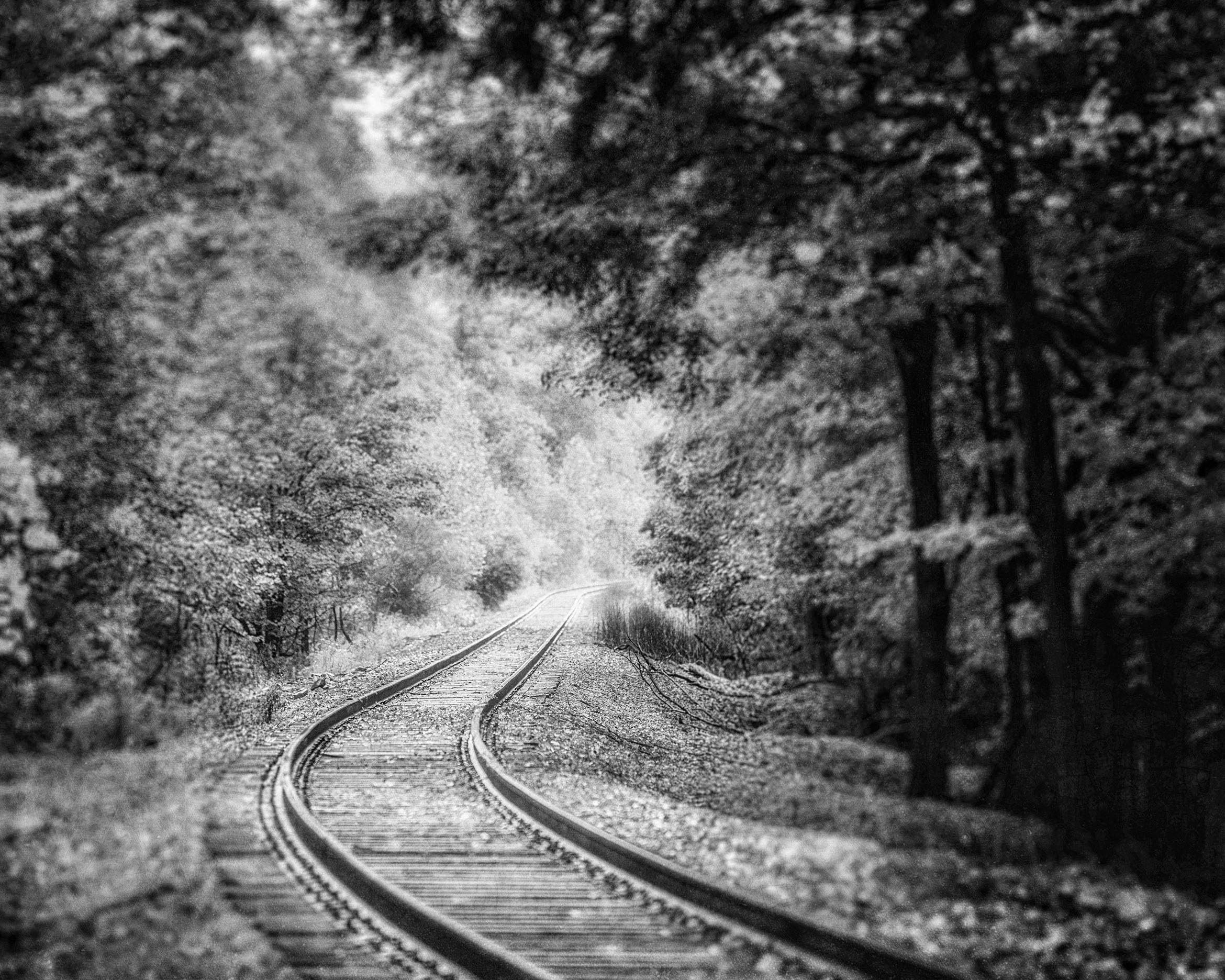 LISA RUSSO FINE ART - Black and White Railroad Tracks 11x14” Unframed Print - Train Landscape Photography for Office, Bedroom, Foyer Wall Decor