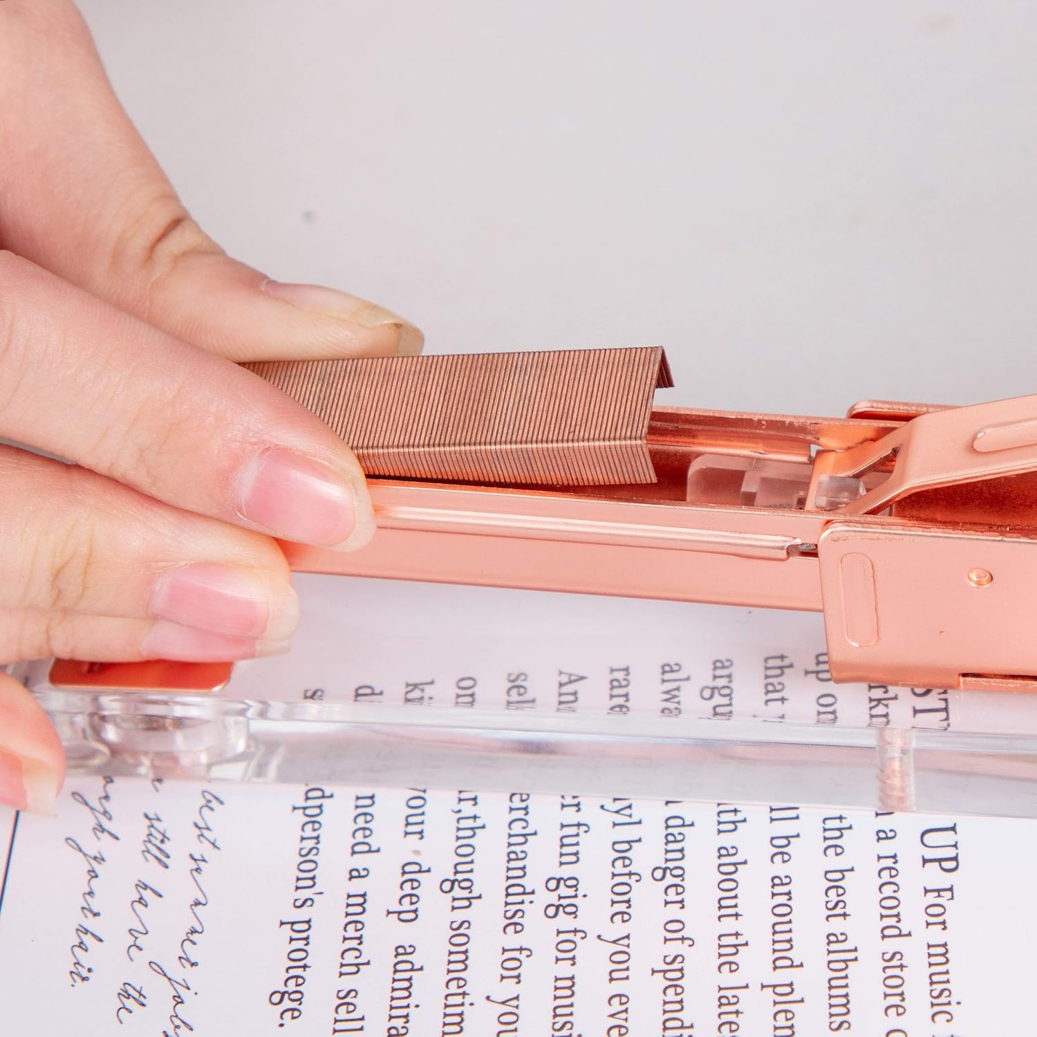 Elegant Ultra Clear Acrylic Rose Gold Desktop Stapler with 1000 Staples for Office Accessories(Rose Gold) image 4