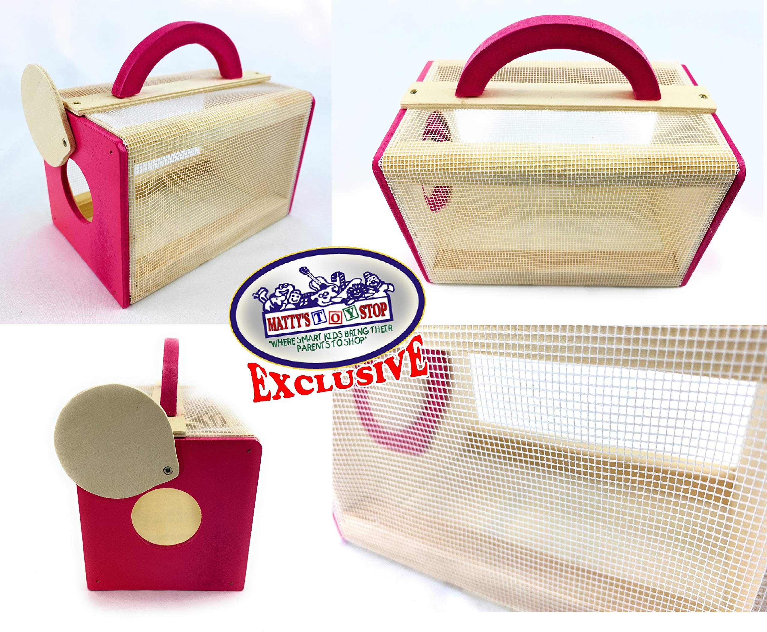 Matty's Toy Stop Wooden Bug House Insect Critter Cages with Handles in Blue, Red & Yellow (3 Pack) - Image 4