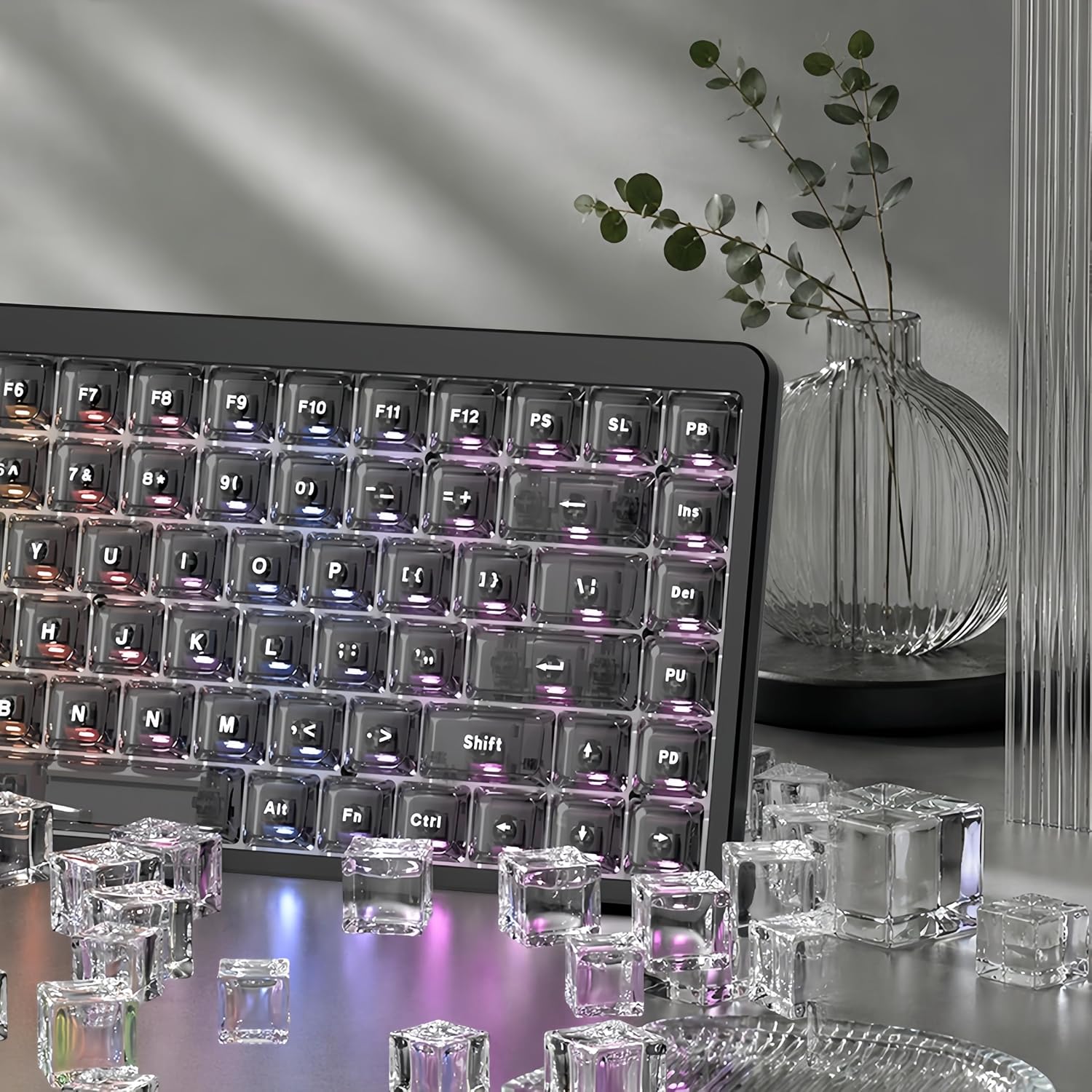 dagaladoo Dark Grey Low Profile keycap Set,PC Clear Keycaps Jelly Style,Shine Through Custom Key caps for Cherry Gateron MX Switches 60% 65% 75% 96% 100% Mechanical Keyboard,126keys