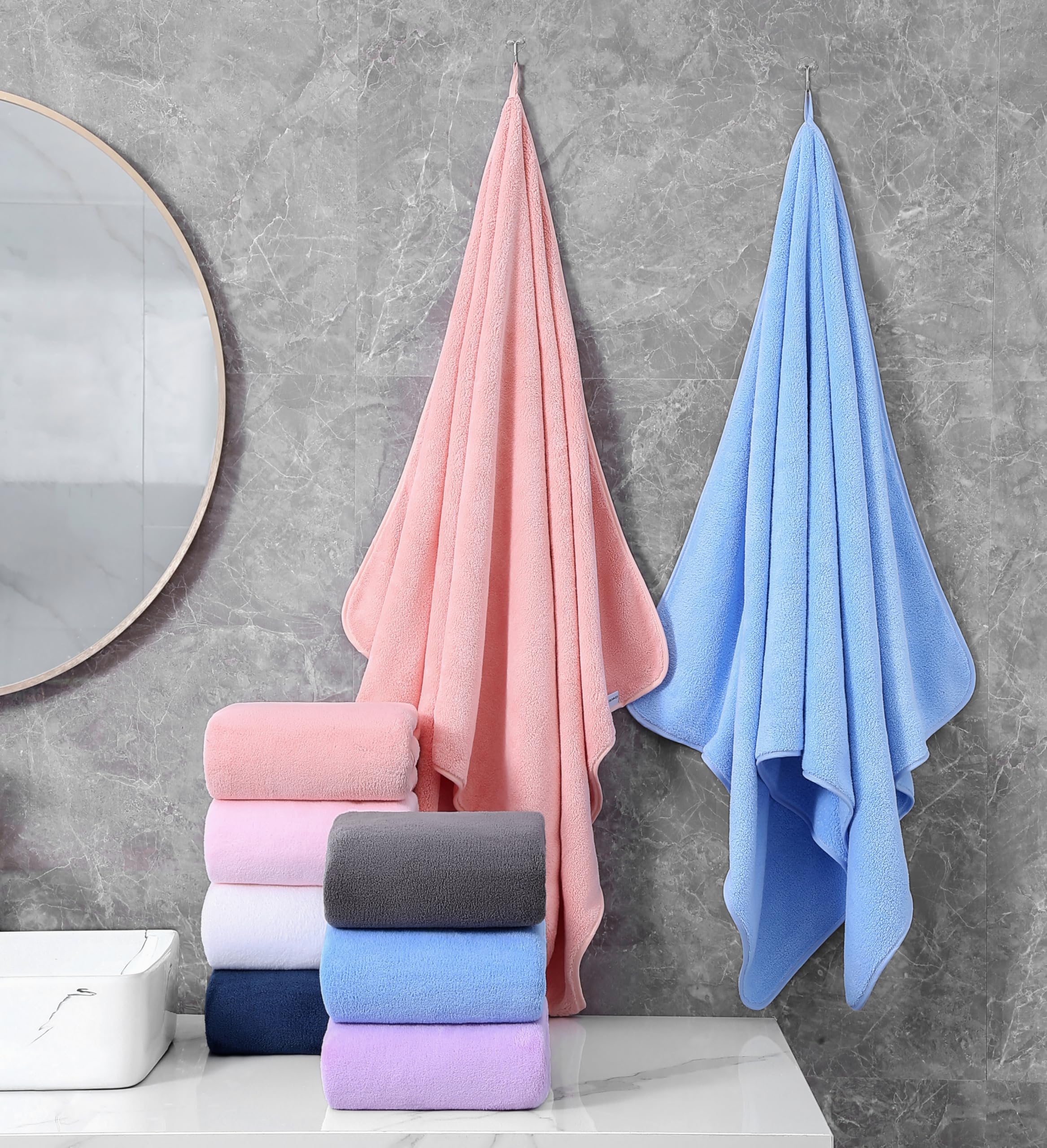Aibaser Toalla de baño (microfibra, rosa, 71 x 142 cm)