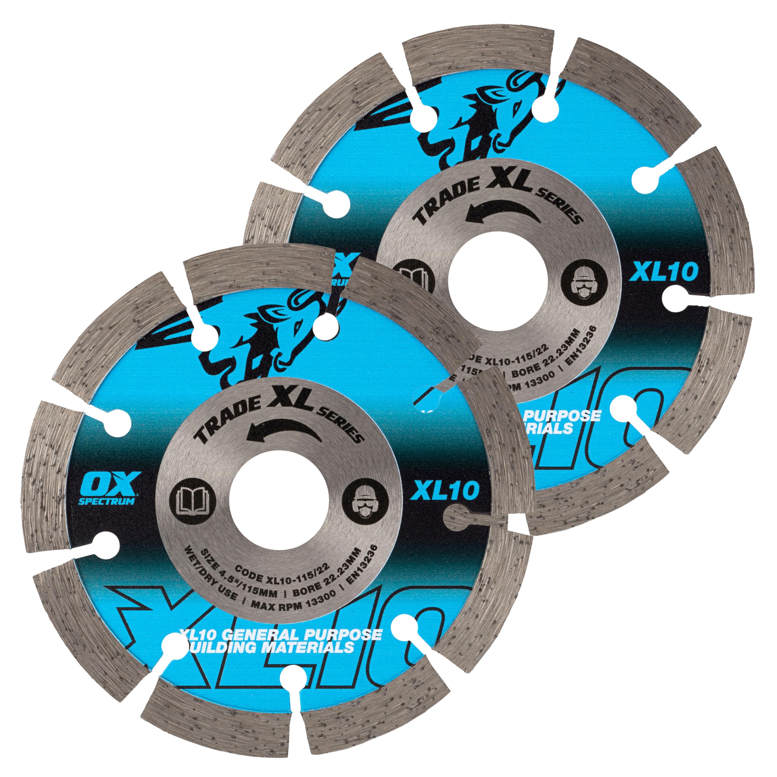 OX Trade XL-10 Segmented Diamond Blade Twin Pack - 115mm Dia/22mm Bore, General Purpose Cutting Disc for Concrete, Bricks, Kerbs, Pavers & Building Materials, Fits Angle Grinder & Disc Cutter