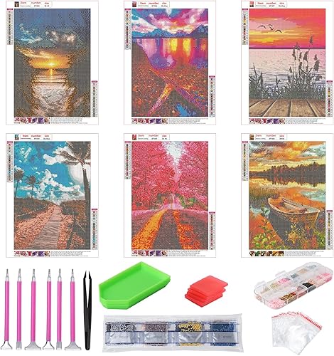 Miniatura 9 de abcGoodefg Paquete de 6 kits de pintura de diamantes 5D para niños, kit de arte de diamantes de taladro completo, pinturas de bordado de diamantes