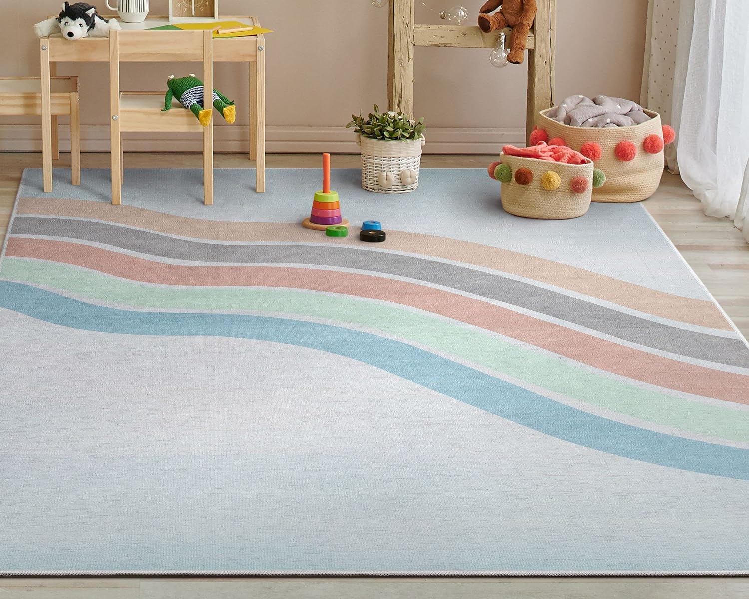 Well Woven Kids Curved Rainbow Rug, 5' x 7', Multi Color