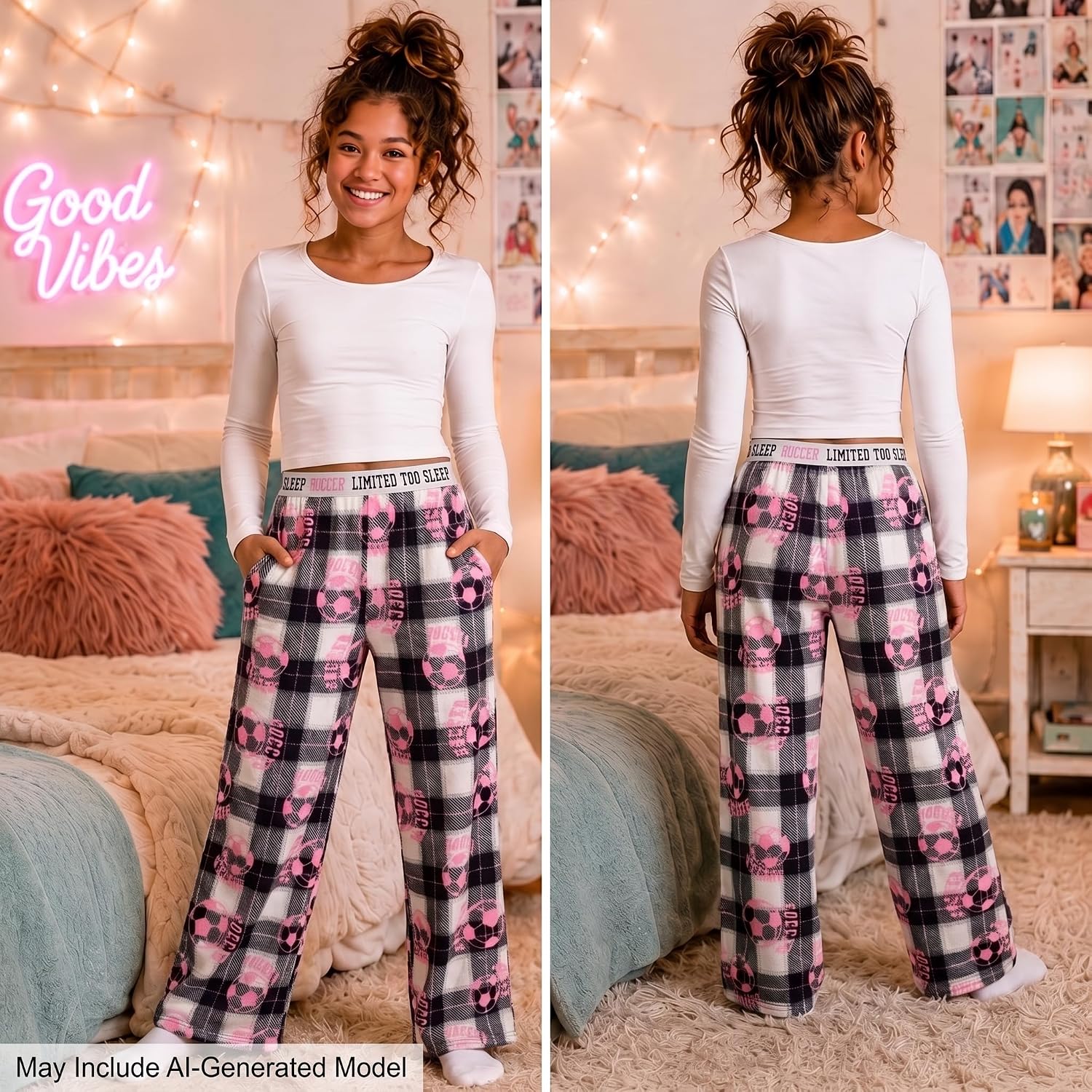 Limited Too Girls Pajama Pants Soft Micro Fleece Plaid Sleep Bottoms