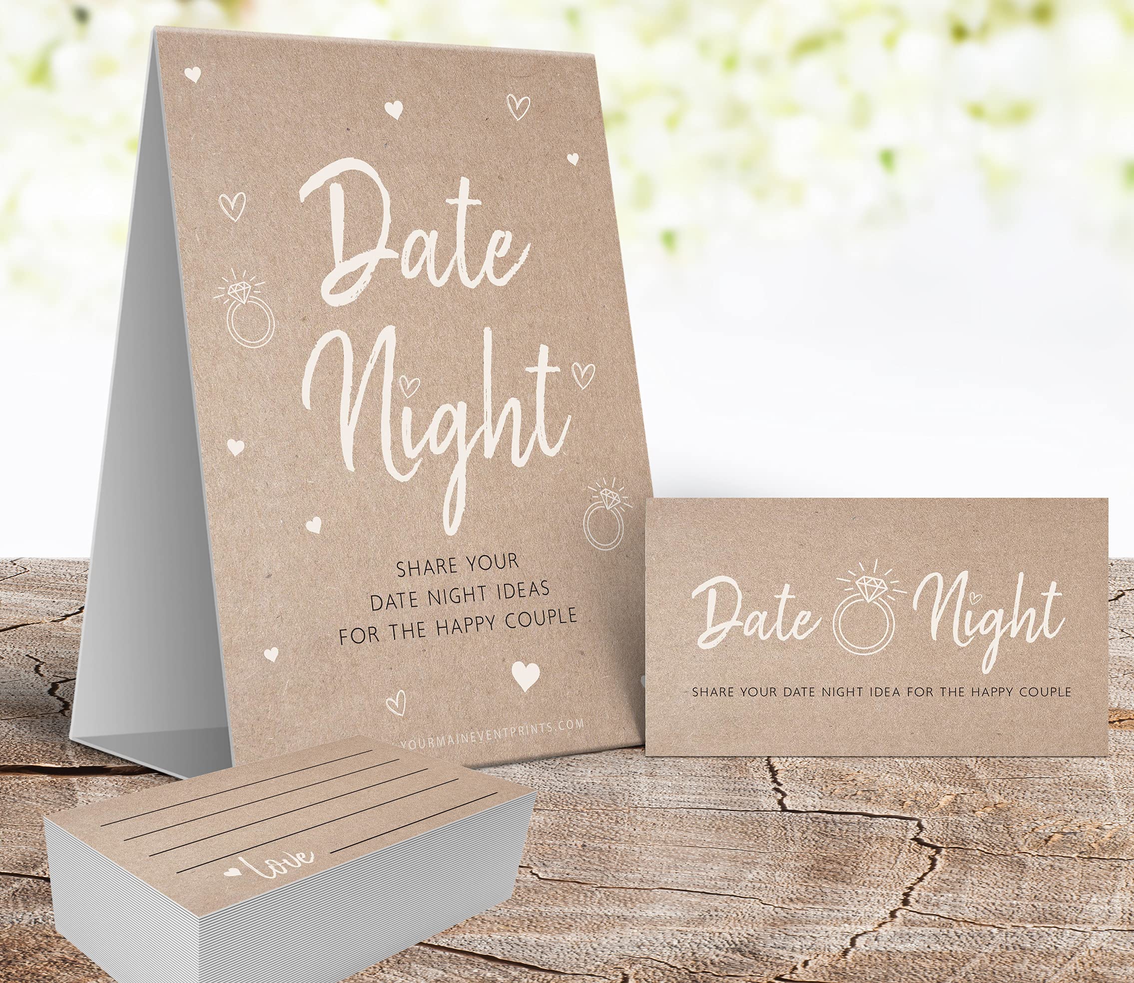 Your Main Event Prints Wedding Date Night Game - Bridal Shower Activity With Sign & 50 Cards, White & Gold - View #4
