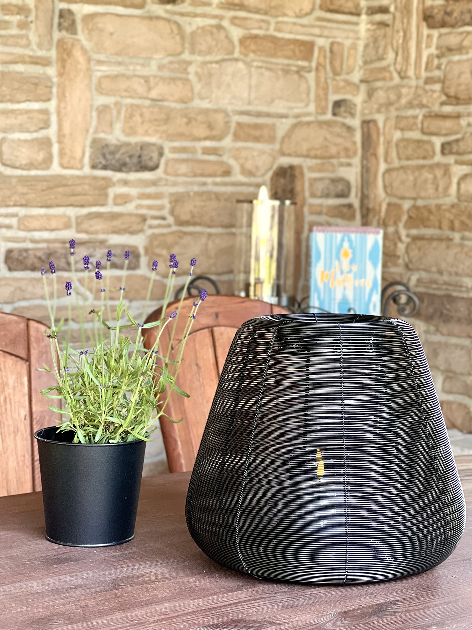 Brandsseller Kerzenständer Durchmesser Ø33 x Höhe 31 cm Metall Draht Gitter Design Schwarz Kerzenhalter Windlicht Laterne Indoor-Outdoor Deko