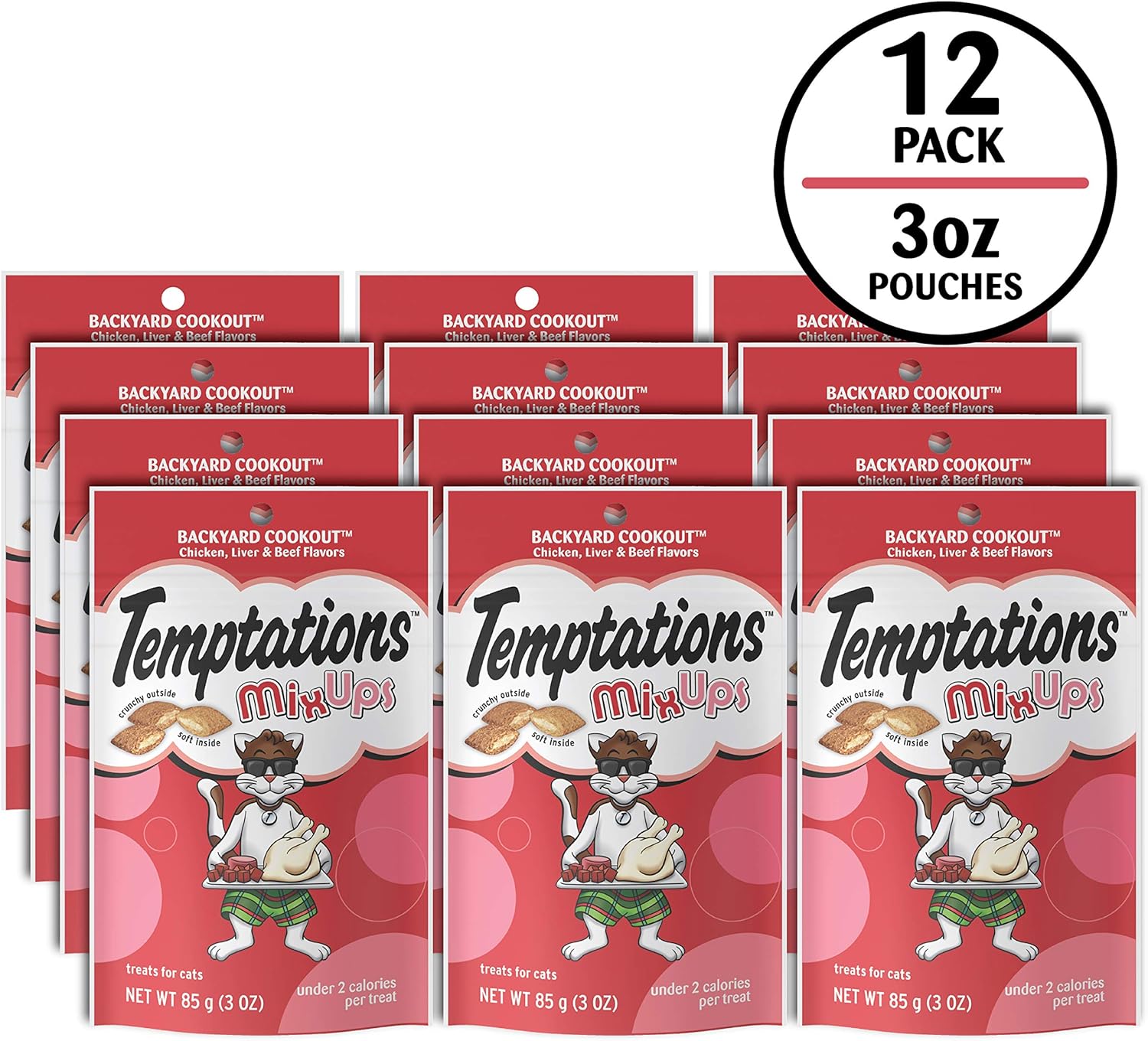 Temptations Cat Treats MixUps Backyard Cookout Flavor Crunchy, Soft Cat Treats, 3 oz. Pouch (Pack of 12)