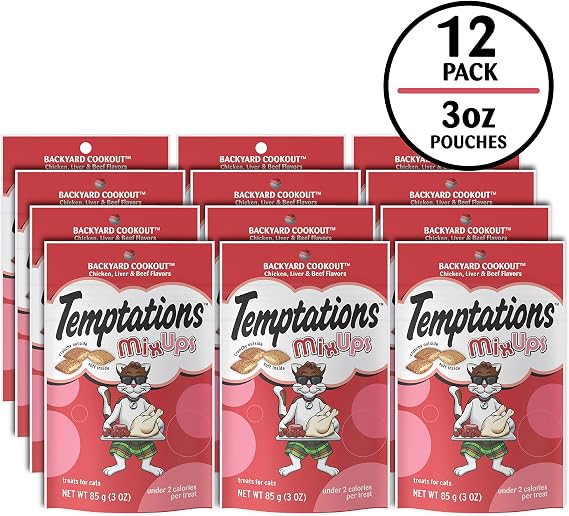 Temptations MixUps Crunchy and Soft Cat Treats, Cookout Flavor, 3 oz, 12pk