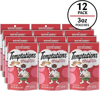 Temptations MixUps Crunchy and Soft Cat Treats, Cookout Flavor, 3 oz, 12pk