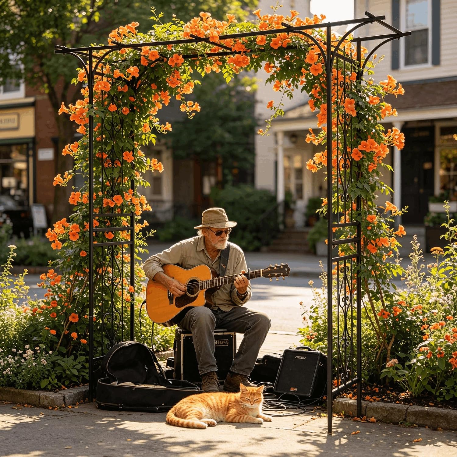 Metal Garden Arbor Trellis with Side Garden Trellis, 7FT Heavy Duty Arch Archway for Wedding, Backyard & Vine Plants - Rust-Resistant Powder-Coated Steel, Easy Assembly