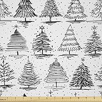 Vista 12 de Ambesonne Tela Navideña por Yarda, Tema Navideño con Hojas de Acebo Corona Bayas Ilustración Impresa, Tela Decorativa para Tapicería y Acentos