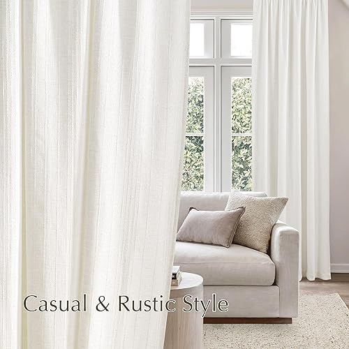 Miniatura 5 de NICETOWN Cortinas de lino natural bohemio de 96 pulgadas de largo, tejido jacquard para privacidad filtrante de luz para dormitoriosala de estar, 52
