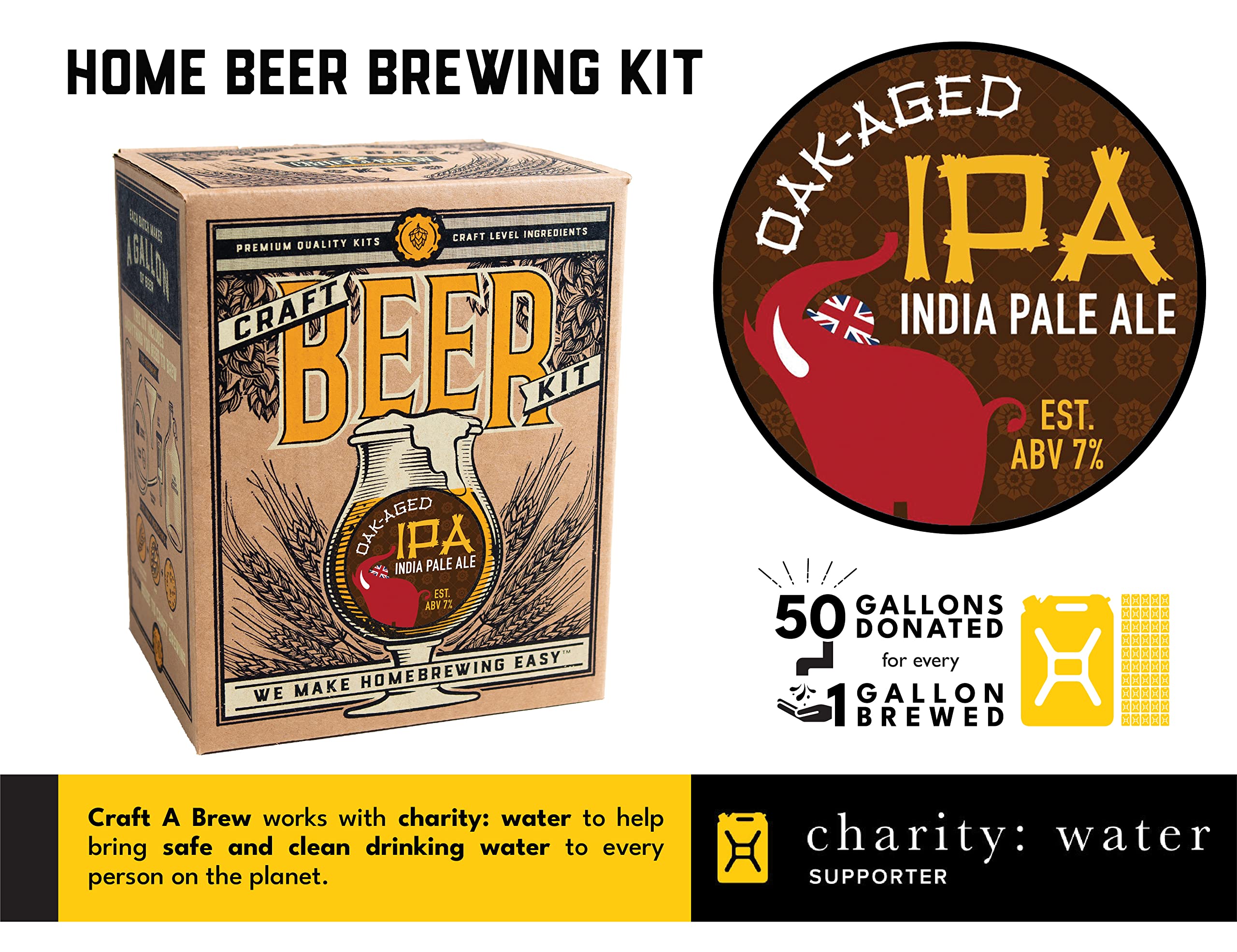 Craft A Brew Home Brewing Oak Aged IPA Wiederverwendbar Bier Kit - Starter Set 1 Gallon, klar