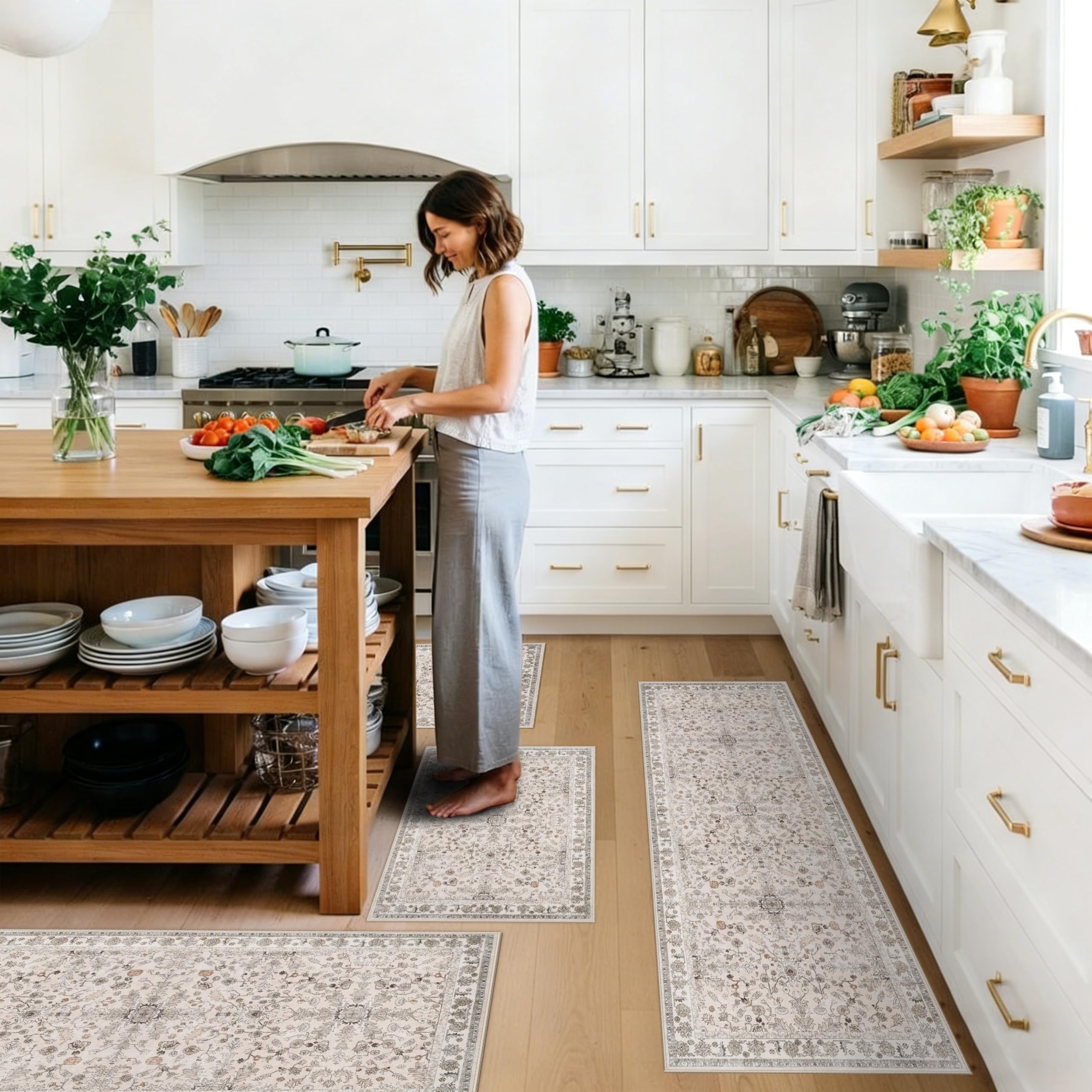 3-Piece Boho Kitchen Rug Set - Non-Slip & Washable -19