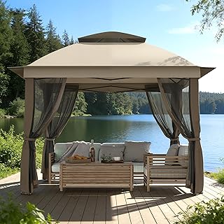 11'X11' Gazebo Pop Up with 4 Sidewalls Mosquito Netting, Heavy Duty Pati...