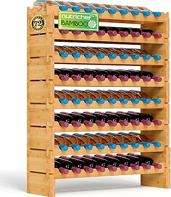 Bamboo Wine Rack, Freestanding 8-Tier 72 Bottle Holder, Wooden Storage Shelves, Stackable Modular Wine Organizer, Display Shelf for Home & Kitchen