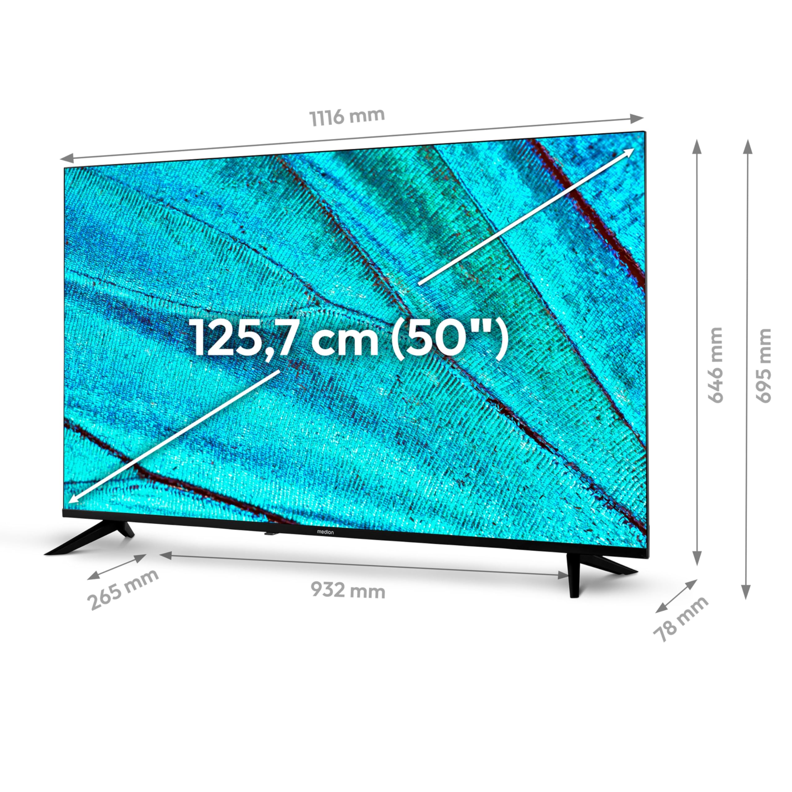 MEDION X15015 (MD 31641) TV da 125,7 cm (50 pollici) (Smart TV, 4K Ultra HD, HDR, VIDAA Store, Netflix, Prime Video, Disney+, DAZN, Paramount+, HbbTV, PVR, Bluetooth)