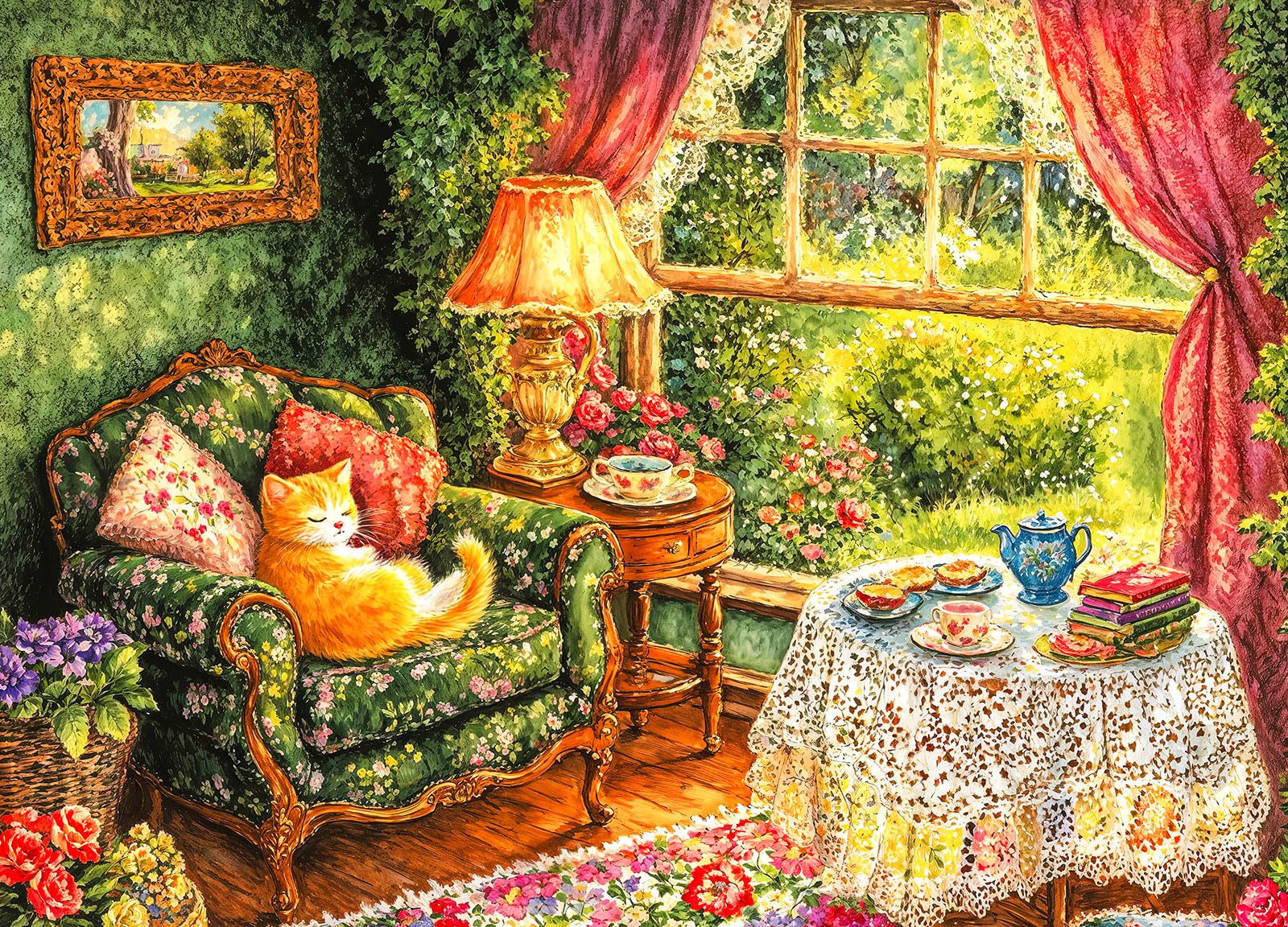 Cozy Time 500 Piece Jigsaw Puzzles for Adults Cat Books Tea Jigsaws for Adults 500 Pieces Puzzle