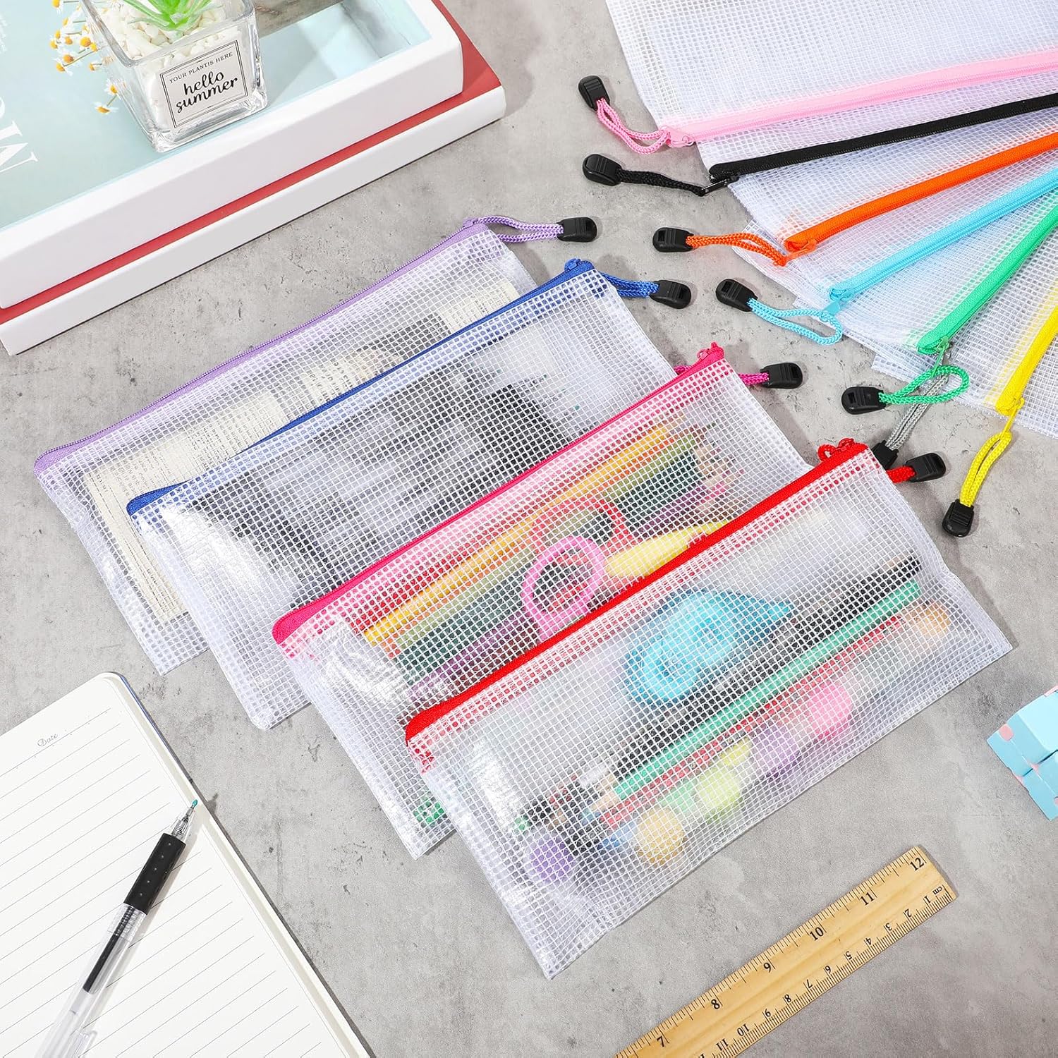 Sherr 120 Pcs Mesh Zipper Pouch A6 Pencil Pouches Bulk Small Clear Mesh Bags with Zipper 9.45'' x 4.53'' Waterproof File Bag Pencil Case for School Office Travel Organization(White) - Image 6